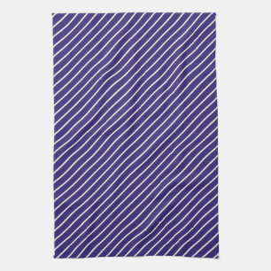 Diagonale strepen - marineblauw en wit theedoek