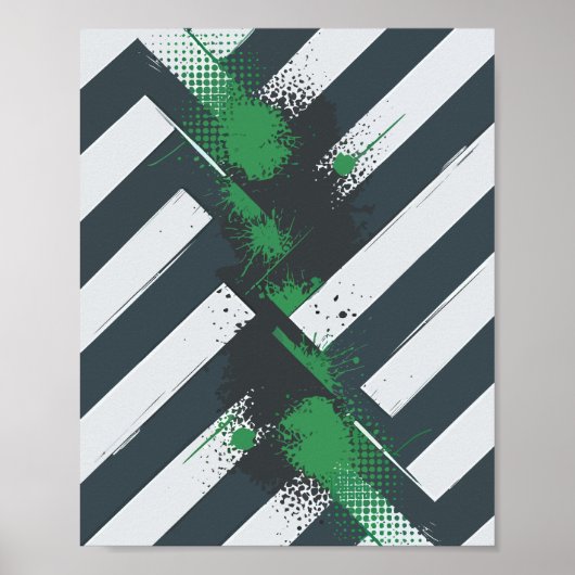 Diagonale strepen met groene verfspatten poster (Voorkant)