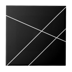 Diagonale Strepen Op Zwart en Wit Tegeltje