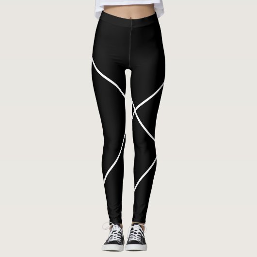 Diagonale strepen op zwart-wit leggings (Voorkant)