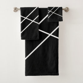 Diagonale strepen op zwarte doekset bad handdoek