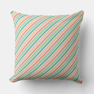  Diagonale Strepen: Roze, Groen en Blauw  Kussen