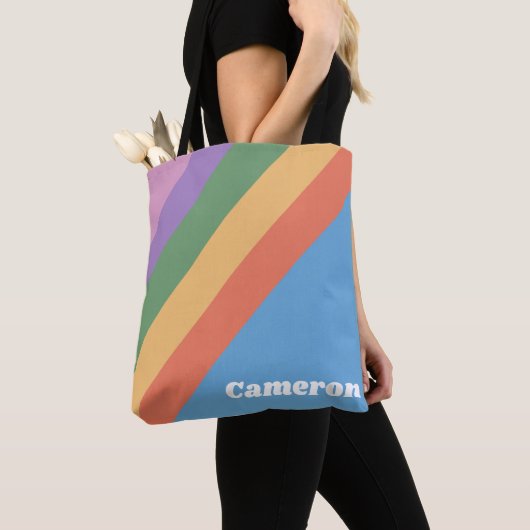 Diagonale strepen van de regenboog van de Retro, g Tote Bag (Dichtbij)