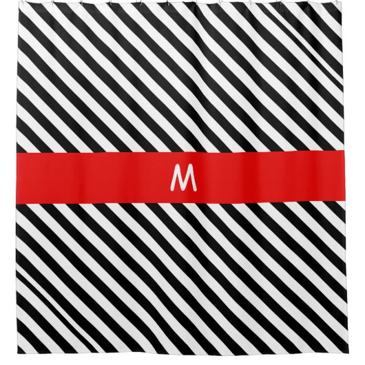 Diagonale strepen voor zwart-wit douchegordijn (Voorkant)