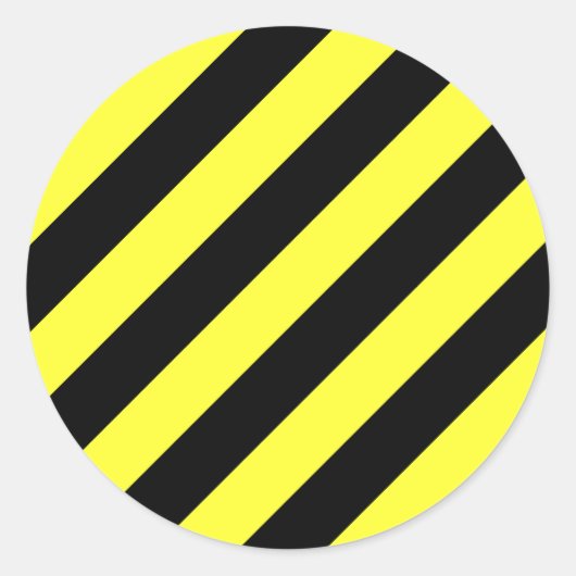 diagonale strepen zwart-geel ronde sticker (Voorkant)