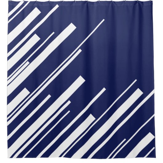 Diagonalen - Blauw en wit Douchegordijn (Voorkant)