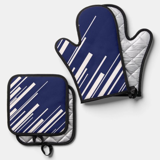 Diagonalen - Blauw en wit Ovenwant & Pannenlap Set (Voorkant / Achterkant)