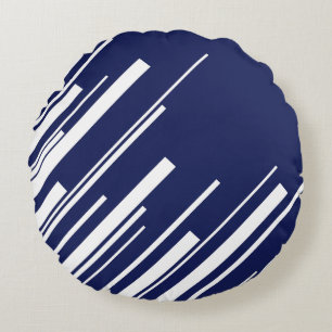 Diagonalen - Blauw en wit Rond Kussen