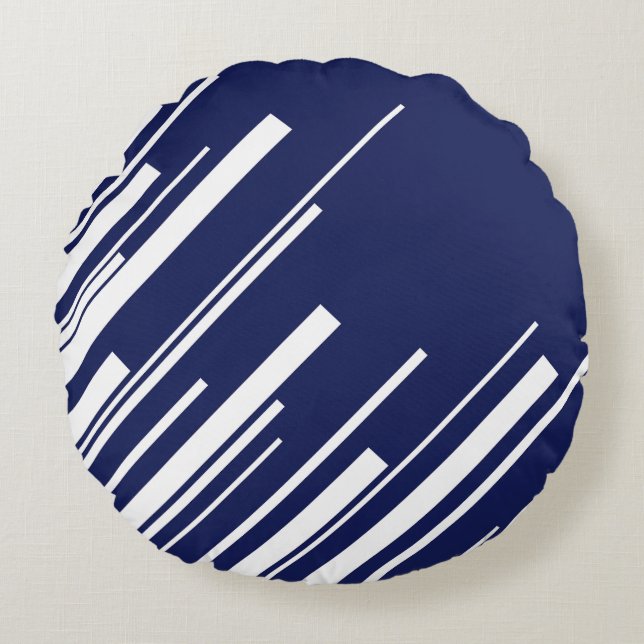 Diagonalen - Blauw en wit Rond Kussen (Voorkant)