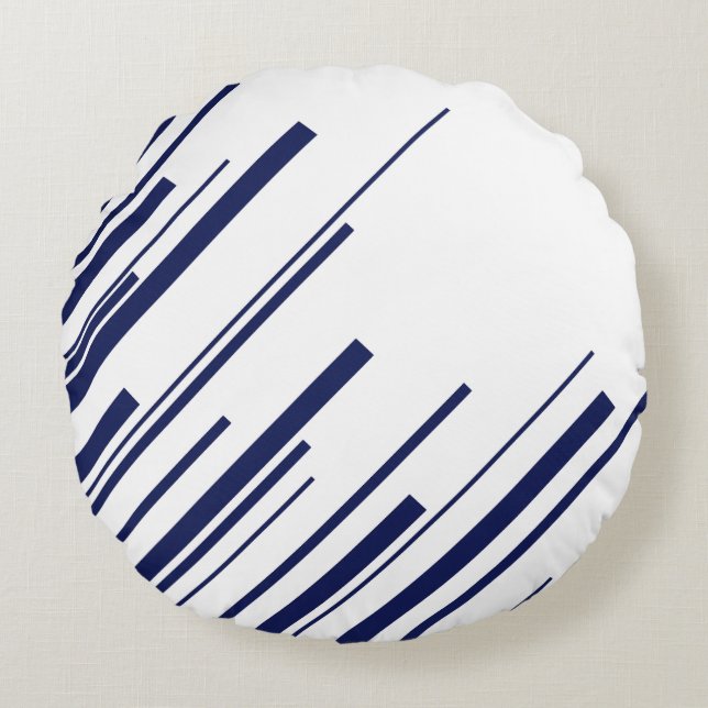 Diagonalen in blauw en wit rond kussen (Voorkant)