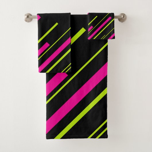 Diagonalen in Lime Green, Hot Pink en Black Bad Handdoek (Insitu)
