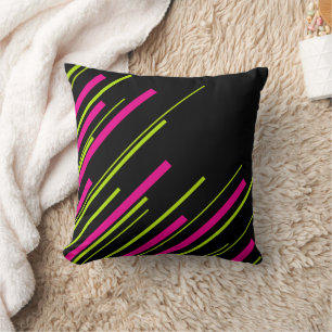 Diagonalen in Lime Green, Hot Pink en Black Kussen