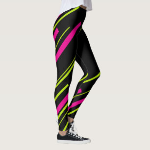 Diagonalen in Lime Green, Hot Pink en Black Leggings