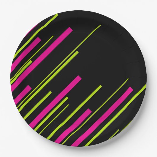 Diagonalen in Lime Green, Hot Pink en Black Papieren Bordje (Voorkant)