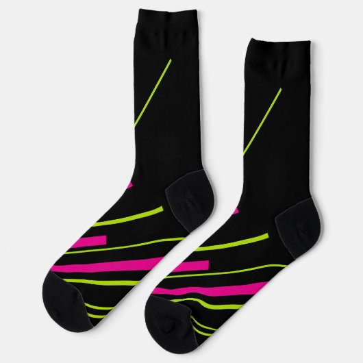 Diagonalen in Lime Green, Hot Pink en Black Sokken (Links)