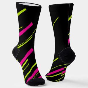 Diagonalen in Lime Green, Hot Pink en Black Sokken