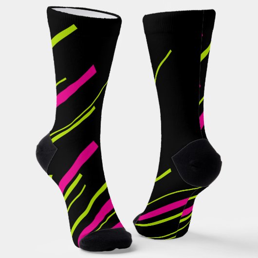 Diagonalen in Lime Green, Hot Pink en Black Sokken (Gebogen)