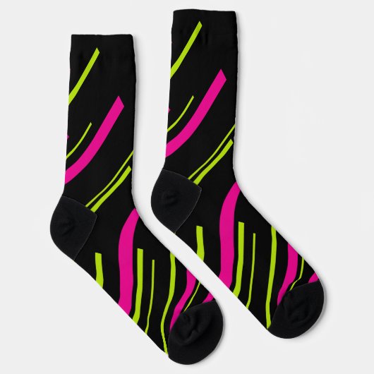 Diagonalen in Lime Green, Hot Pink en Black Sokken (Rechts)