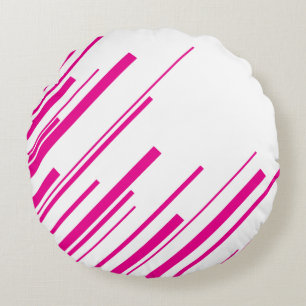 Diagonalen in Magenta en Wit Rond Kussen