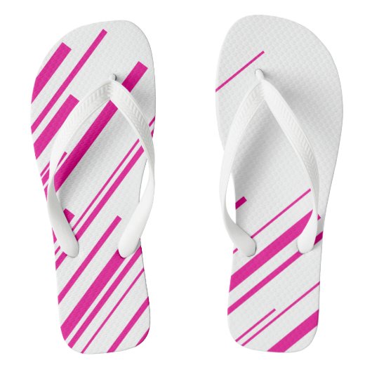 Diagonalen in Magenta en Wit Teenslippers (Voetbed)