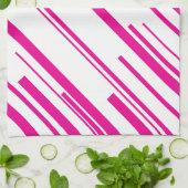 Diagonalen in Magenta en Wit Theedoek (Gevouwen)