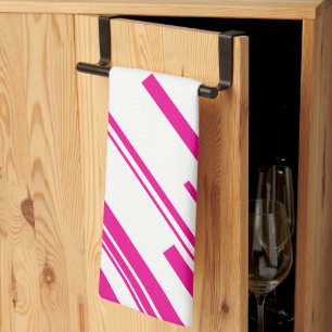 Diagonalen in Magenta en Wit Theedoek