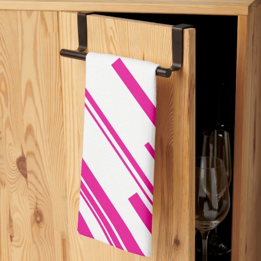 Diagonalen in Magenta en Wit Theedoek (Derde Gevouwen)