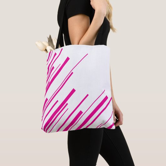 Diagonalen in Magenta en Wit Tote Bag (Dichtbij)