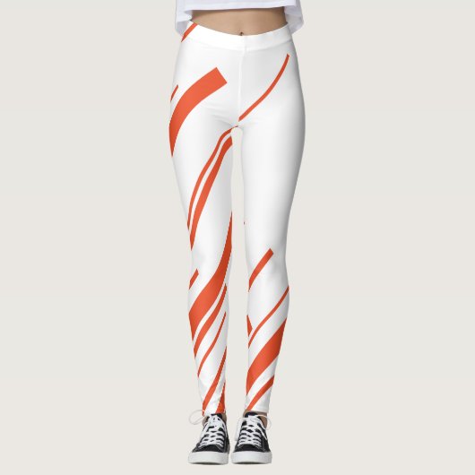 Diagonalen in Sinaasappel en wit Leggings (Voorkant)