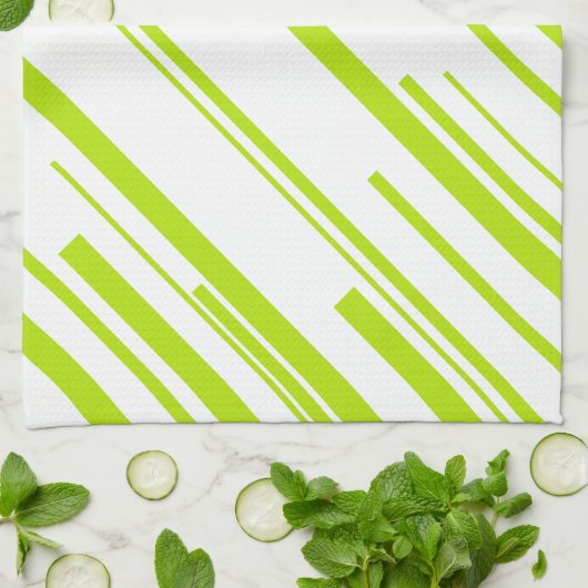 Diagonalen - Lime Green en White Theedoek (Gevouwen)
