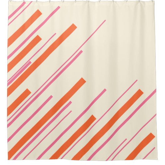 Diagonals - Roze, Sinaasappel en Crème Douchegordijn (Voorkant)