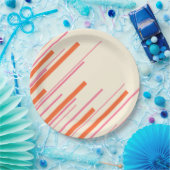 Diagonals - Roze, Sinaasappel en Crème Papieren Bordje (Feest)