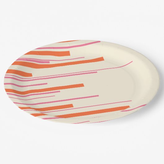 Diagonals - Roze, Sinaasappel en Crème Papieren Bordje (Gekanteld)