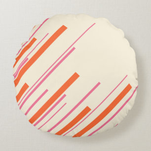 Diagonals - Roze, Sinaasappel en Crème Rond Kussen
