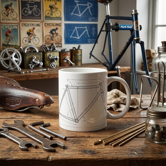 Diagram van de geometrie van een fietsframe koffiemok