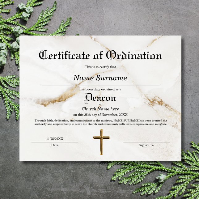 Diaken Kerk Certificaat van Priesterwijding (Creator heeft geüpload)