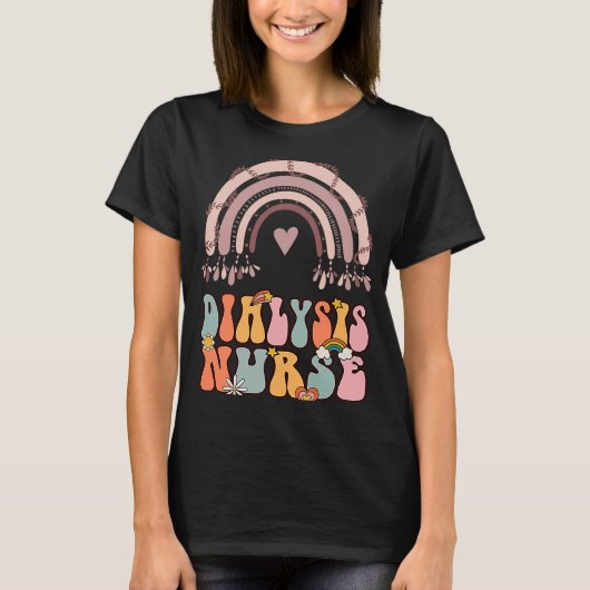 Dialyse Nefrologie Nursing Groovy Retro Rai T-shirt (Voorkant)