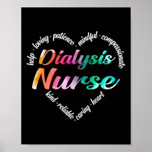 Dialyse Neurse Heart Word Cloud Waterverf Regenboo Poster