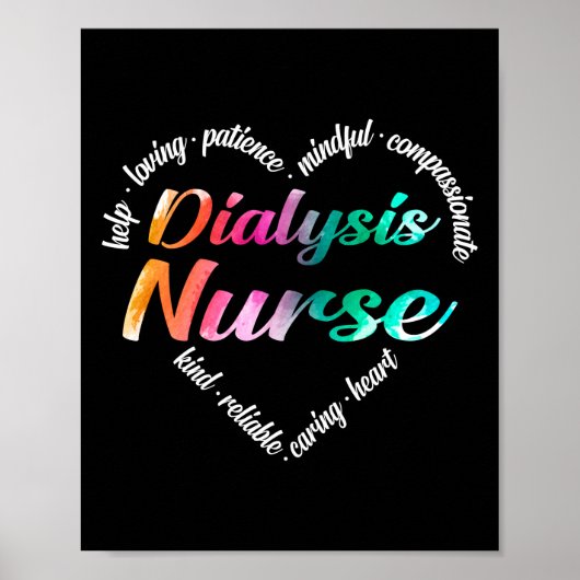Dialyse Neurse Heart Word Cloud Waterverf Regenboo Poster (Voorkant)