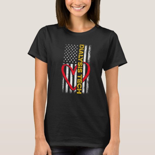 Dialyse-technicus Flag Heart Nephrology Tech T-shirt (Voorkant)