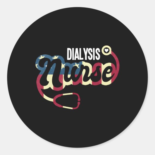 Dialyse Verpleegkundige Amerikaanse Vlag USA Steth Ronde Sticker (Voorkant)