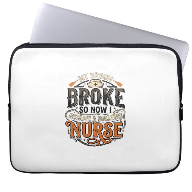 Dialyse Verpleegster Halloween Bezem Gebroken Vint Laptop Sleeve (Voorkant)