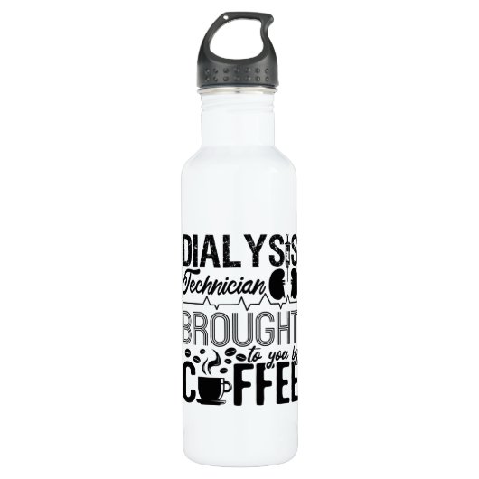 Dialysetechnicus met koffie-nefrologie waterfles (Voorkant)