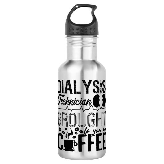 Dialysetechnicus met koffie-nefrologie waterfles  (Voorkant)