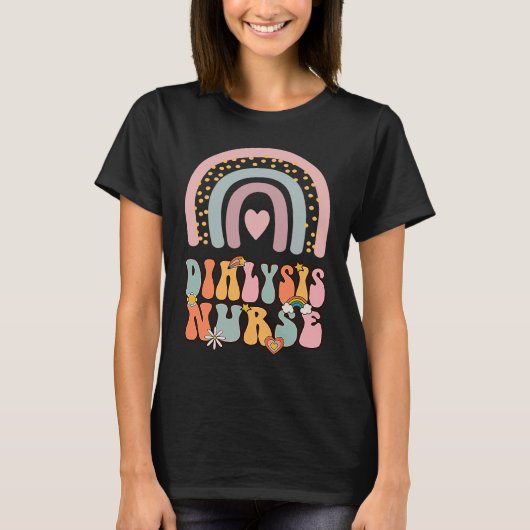 Dialysis Nurse Nephrology Nursing Groovy Retro Rai T-shirt (Voorkant)