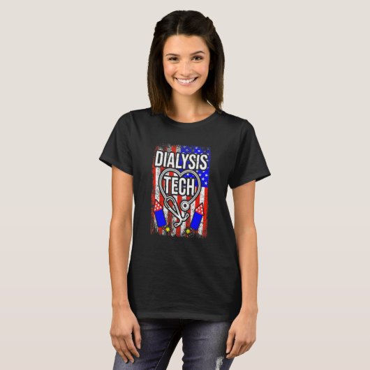 Dialysis Tech 4th Of July American Flag Stethoscop T-shirt (Voorkant volledig)