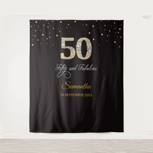 Diamant 50e Verjaardagsfeestje Tapestry Achtergron Wandkleed (Voorkant)