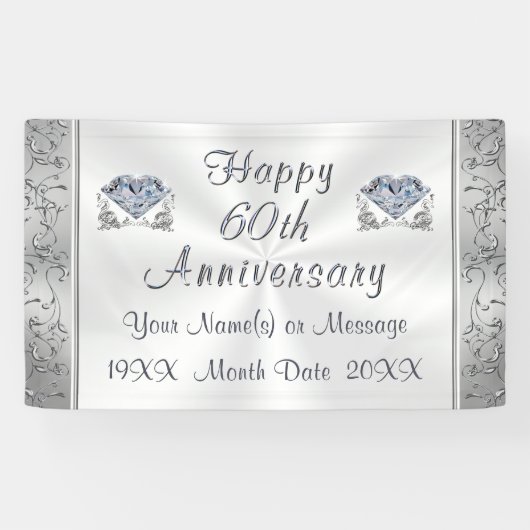 Diamant, 60e Jubileum banners, gepersonaliseerd Spandoek (Horizontaal)