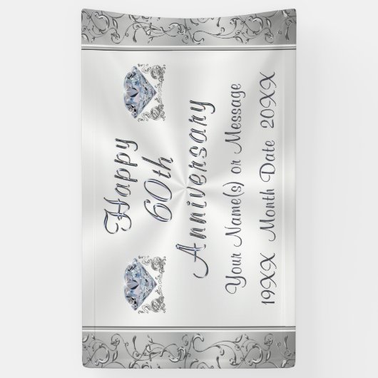 Diamant, 60e Jubileum banners, gepersonaliseerd Spandoek (Verticaal)