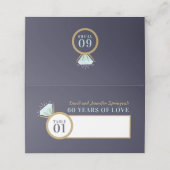 Diamant 60ste huwelijksverjaardag blauwe tafel pla plaatskaartje (Buitenkant ongevouwen)